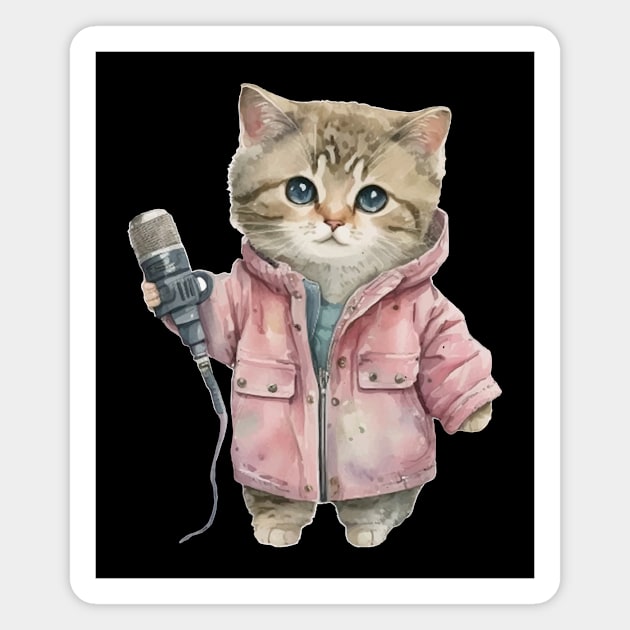 Cute Little Cat Singer Magnet by Digital Mag Store